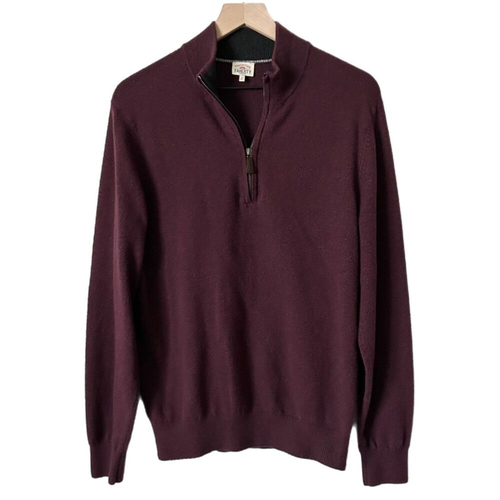 Faherty Mountain Quarter Zip Sweater Claret Heather Size Medium - Picture 2 of 6